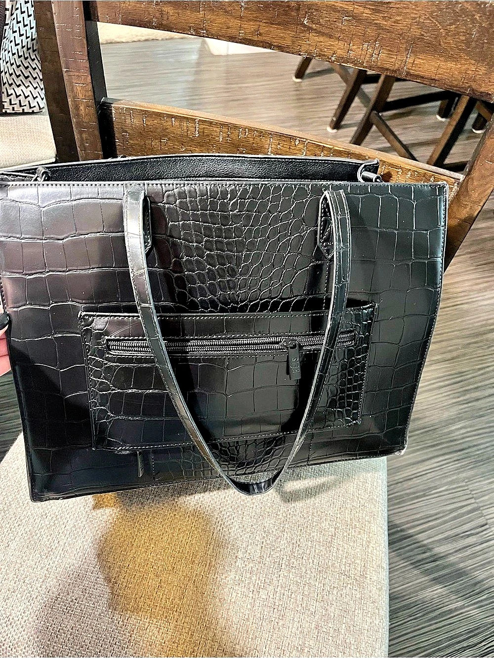 Béis The Large Work Tote in Black Croc